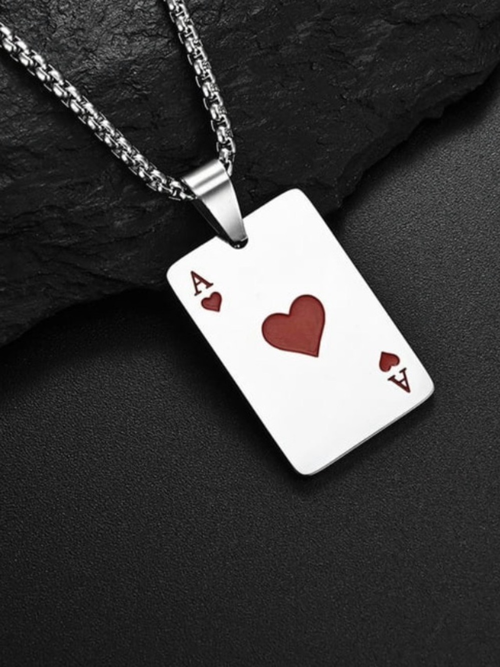 Lucky Ace of Hearts Playing Card Stainless Steel Pendant Necklace - Unisex